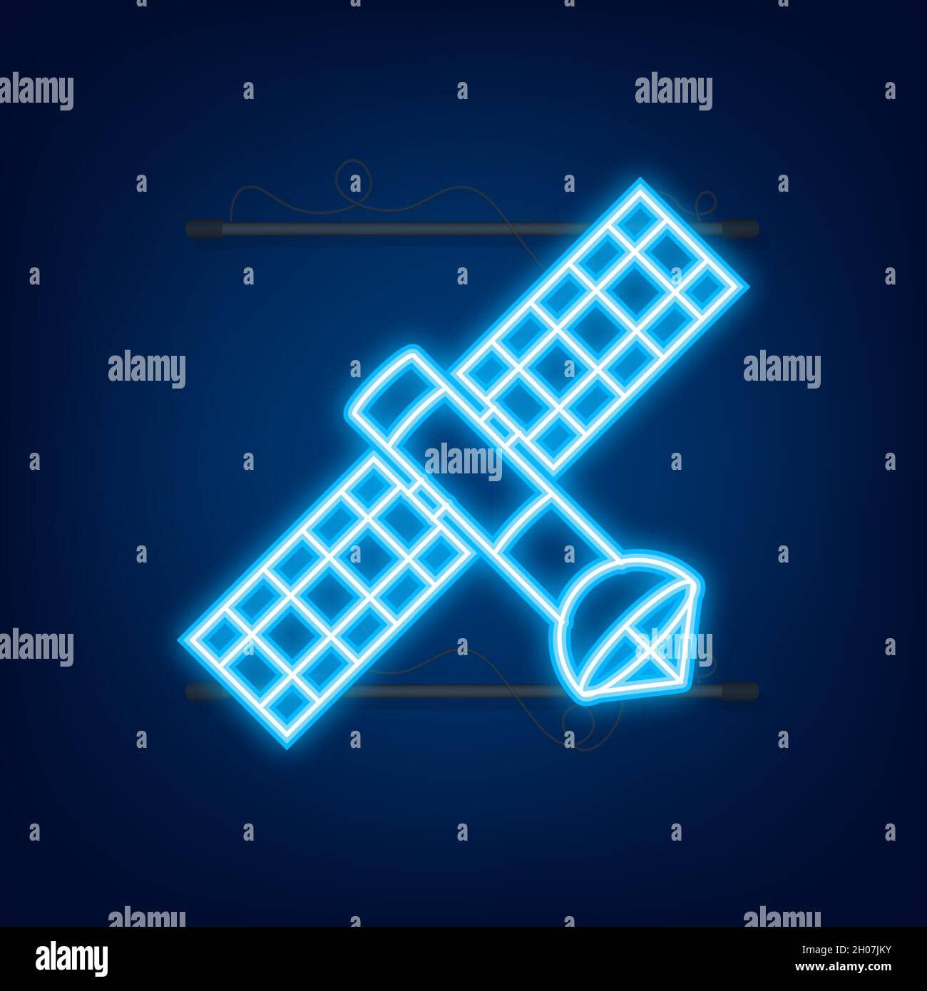 Le satellite.Satellites artificiels en orbite autour de la planète Terre GPS.Icône néon.Illustration vectorielle Illustration de Vecteur