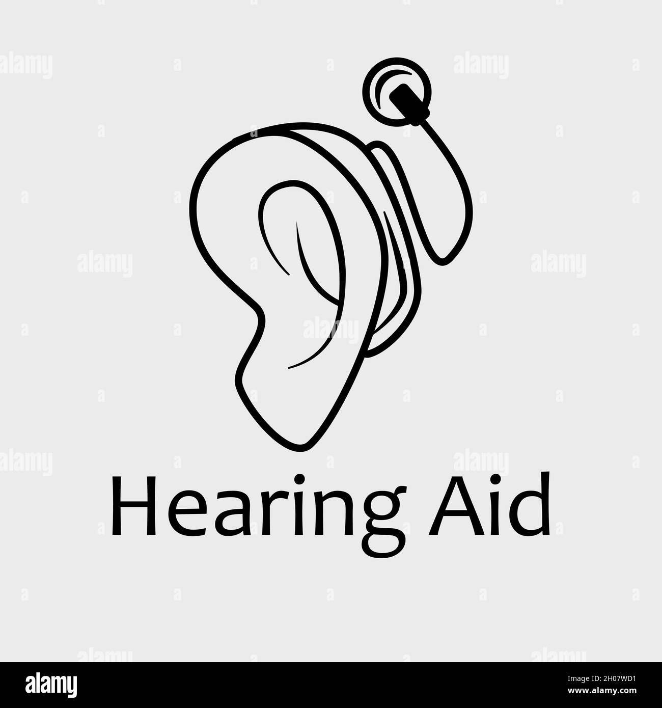 Icône Vector Black and White Behind the Ear (BTE) Hearing Aid Service.Idéal pour les services de santé, l'accessibilité et les technologies d'aide à la publicité Illustration de Vecteur