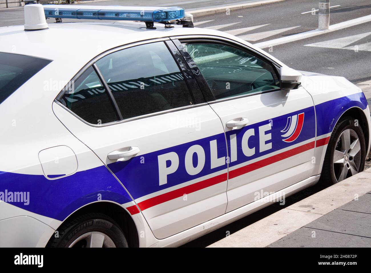 Voiture de police française garée.Nice, France - 27 septembre 2021. Banque D'Images