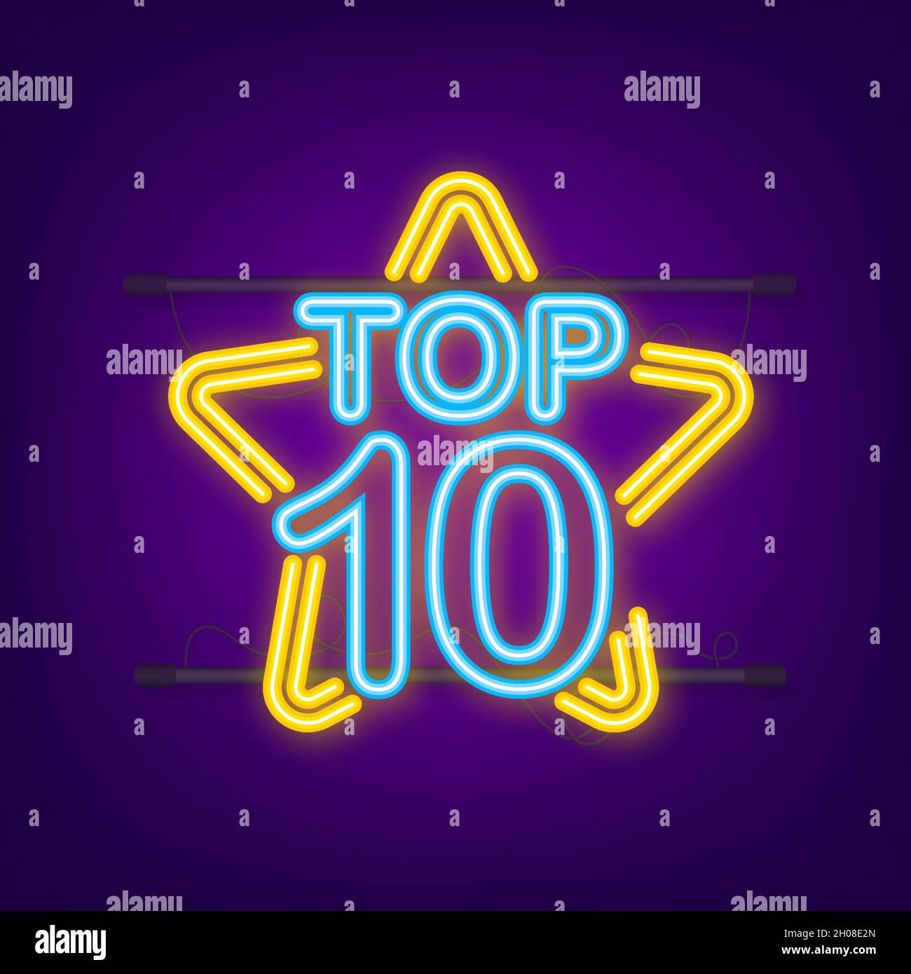 Top 10 - Top 10 or avec étiquette néon bleue sur fond noir.Illustration vectorielle Illustration de Vecteur