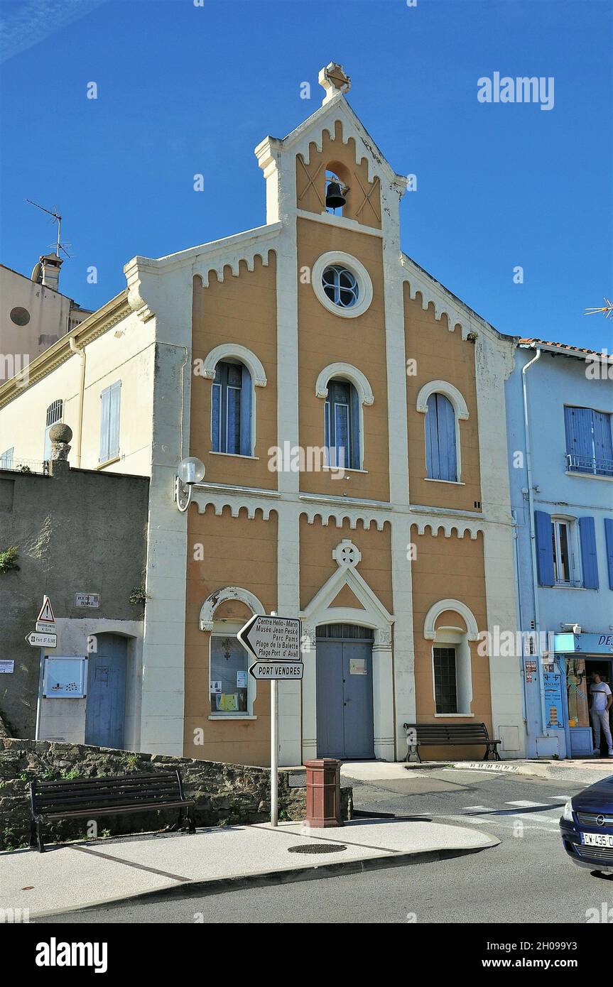 L'église protestante de Collioure est située dans les Pyrénées-Orientales, dans la région occitania, le long de la côte de la Méditerranée, en France Banque D'Images