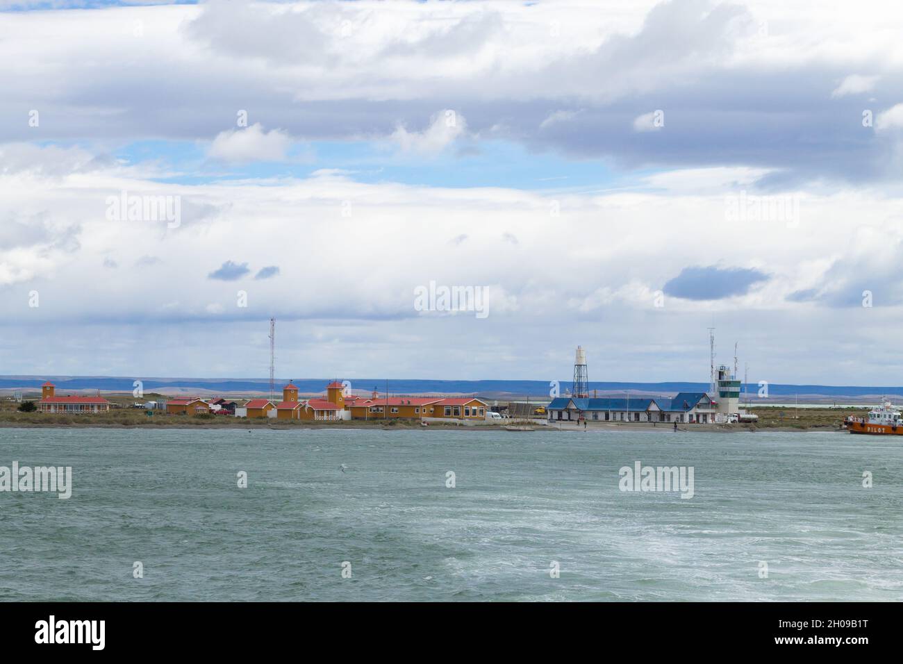 Phare de Punta Delgada, détroit de Magellan chilean à la frontière. Chili vue Banque D'Images