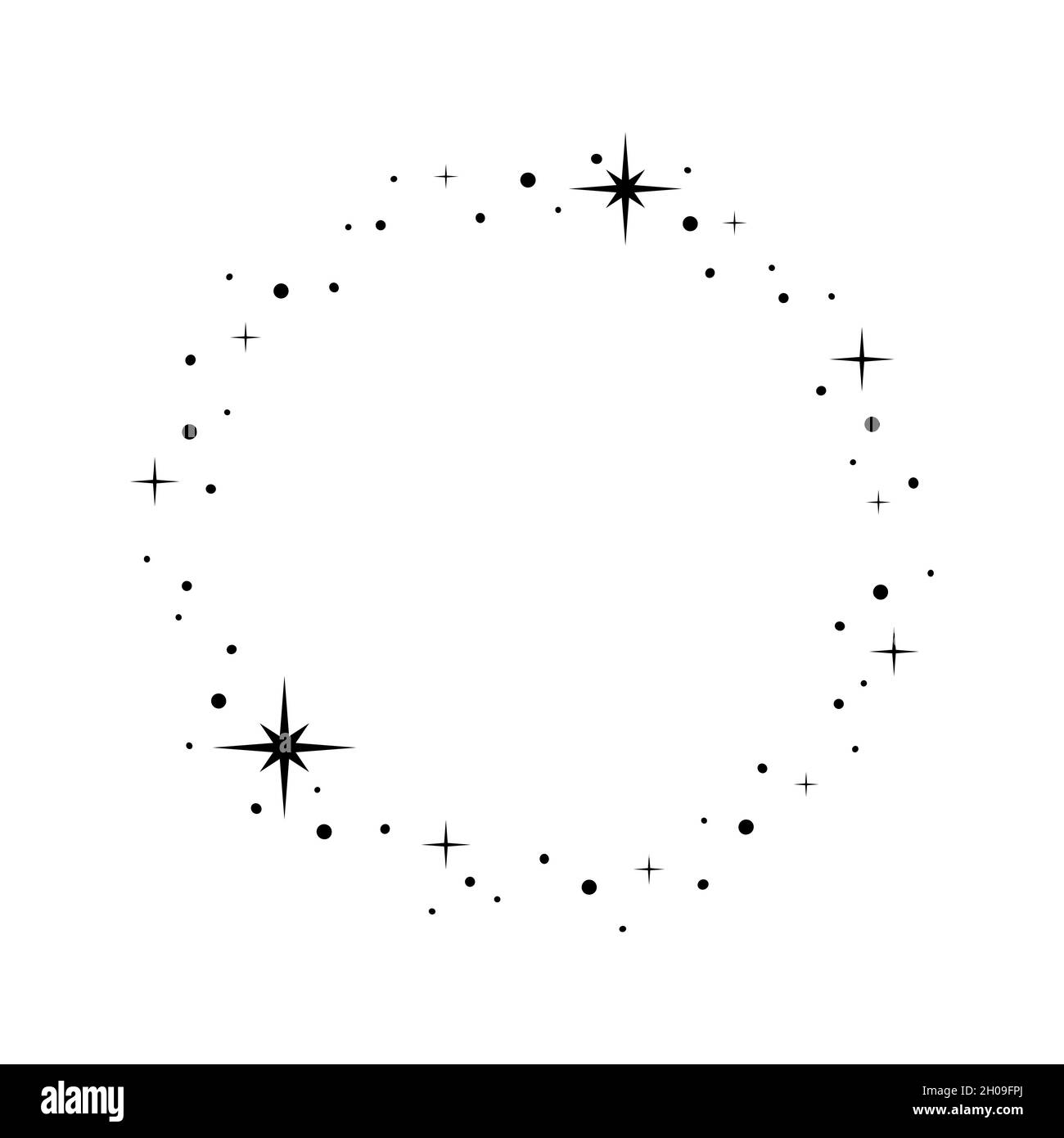 Cadre en forme de cercle en étoile étincelante.Couronne ronde bordure stardust pour fête, décoration d'anniversaire.Cadre Laurel avec éclat cosmique scintillant.Illustration noire isolée à vecteur plat. Illustration de Vecteur