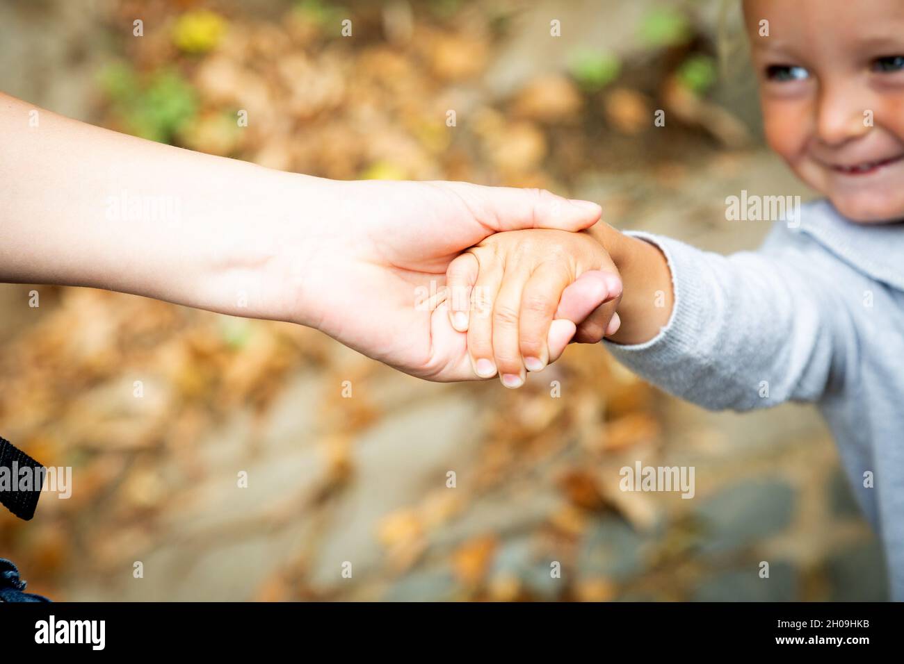 Sourire Le Bebe Caucasien Donne La Main A La Maman Concentrez Vous Sur Les Bras Promenade En Famille En Automne Dans Le Parc Heureux Ensemble Donnez Moi La Main Mains Caucasiennes Bebe Avec Maman Photo Stock Alamy