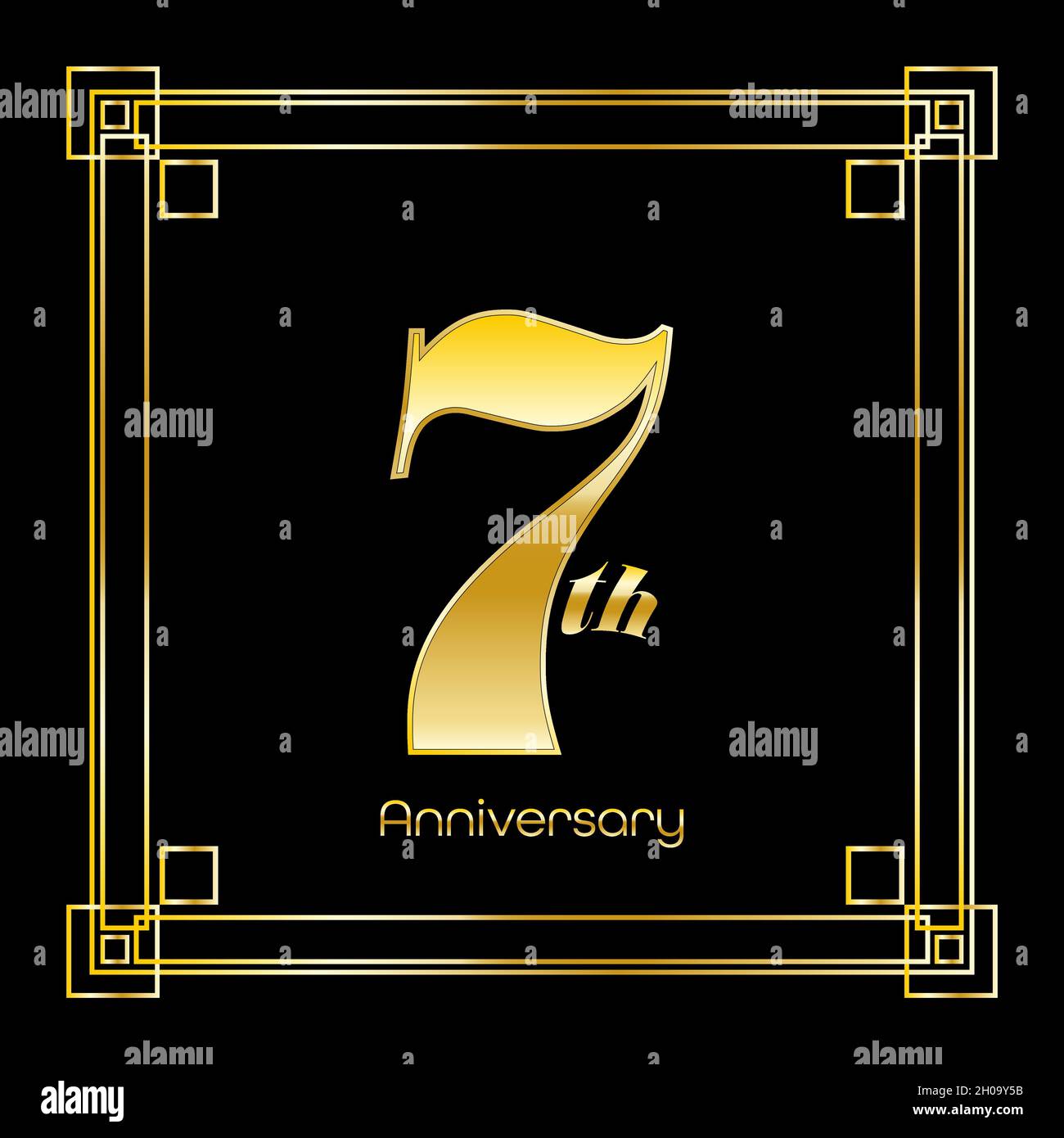 Logo numéro sept avec décoration carrée, design doré de luxe, concept anniversaire, illustration vectorielle Illustration de Vecteur