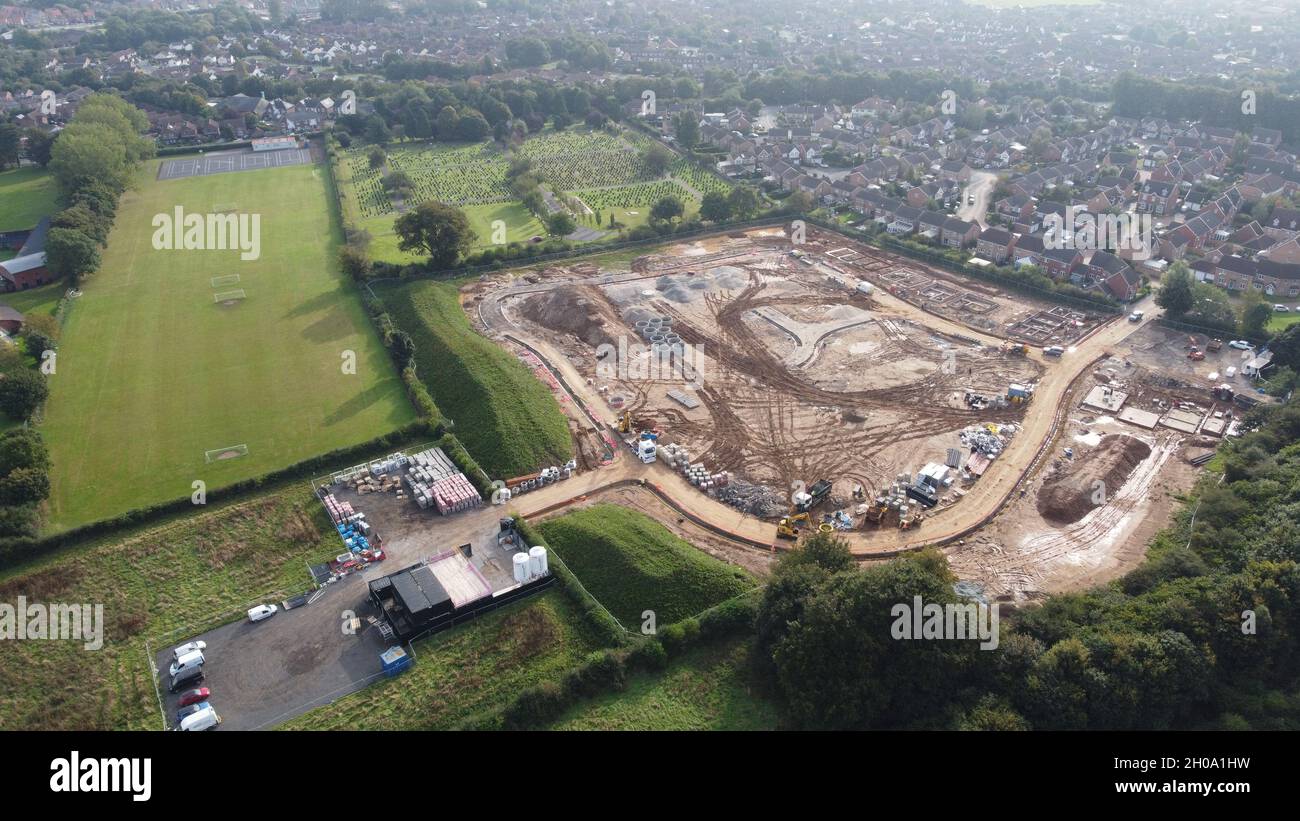 Vue aérienne du début des travaux de construction à St Mary's View Housing Development, Beverley, East Riding of Yorkshire Banque D'Images