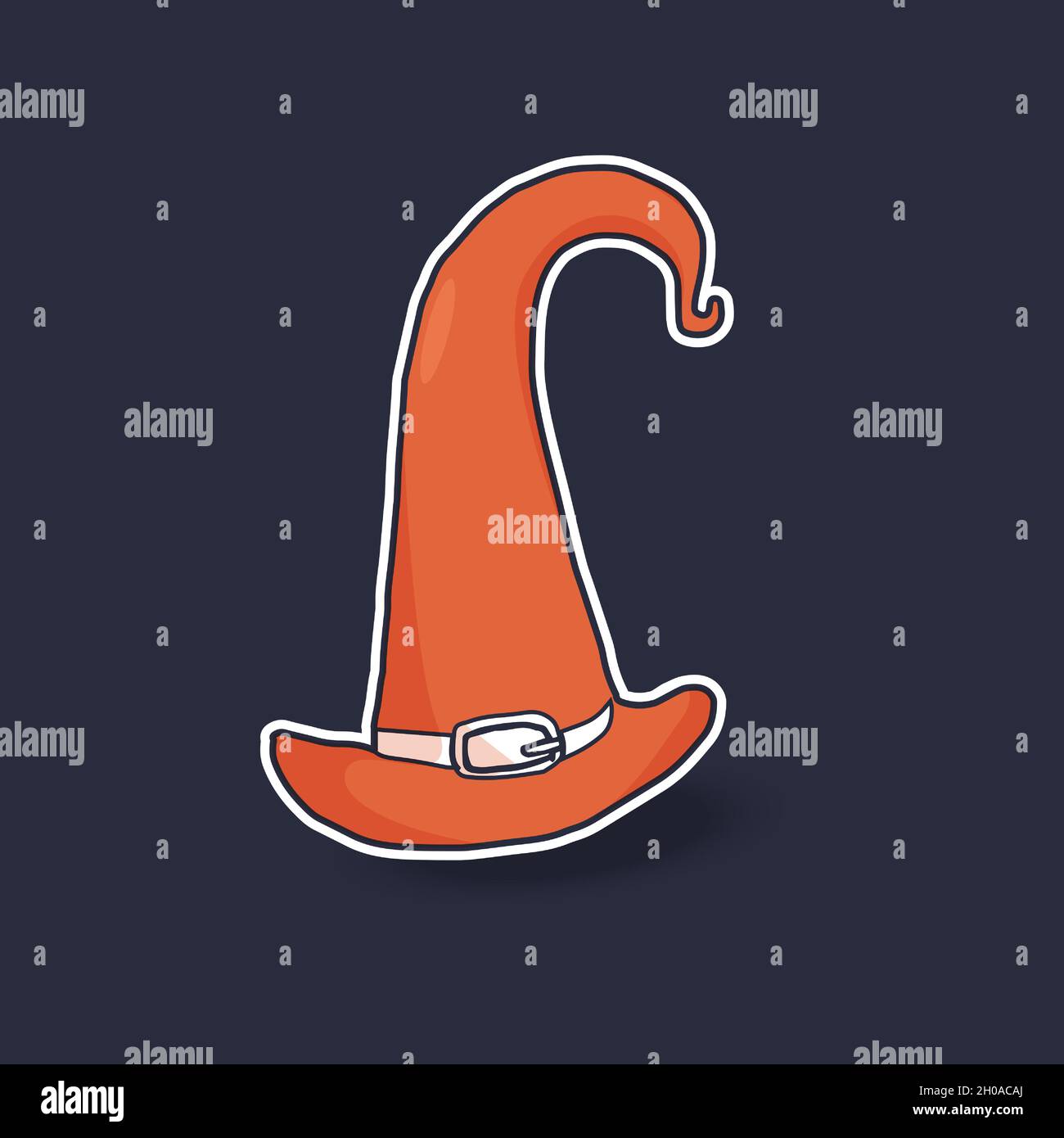 Autocollant représentant un chapeau de sorcière d'halloween tiré à la main.Vacances d'automne.Éléments graphiques effrayants et effrayants pour les décorations d'halloween. Illustration de Vecteur