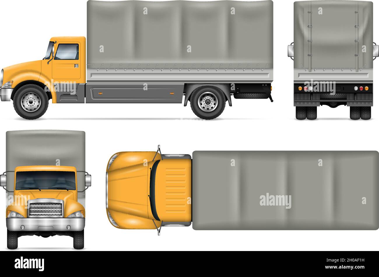 Maquette vectorielle de camion sur blanc pour la marque de véhicule, l'identité de l'entreprise.Vue latérale, avant, arrière, haut.Tous les éléments des groupes sur des calques distincts Illustration de Vecteur