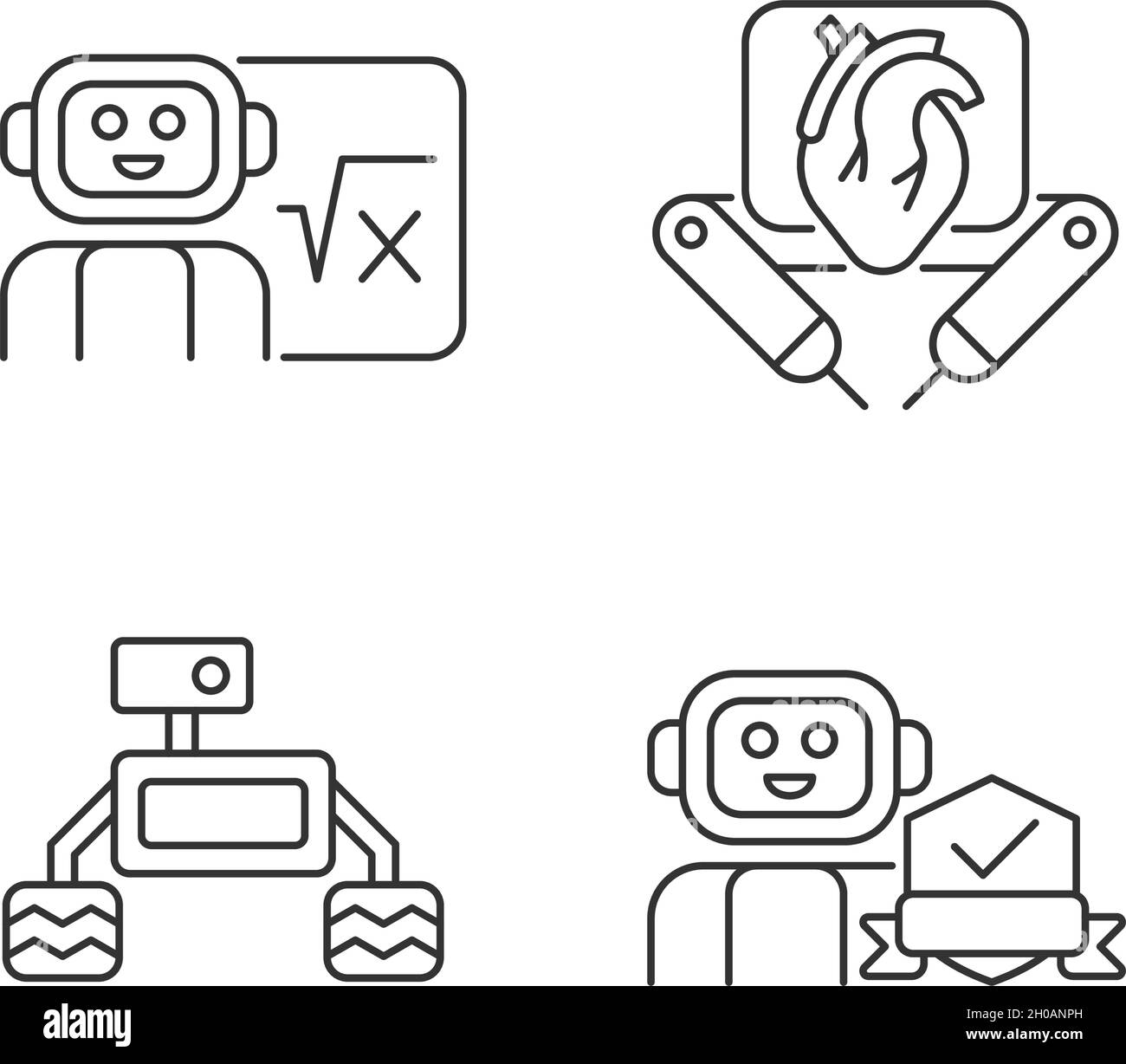 Ensemble d'icônes linéaires de la technologie robotique Illustration de Vecteur