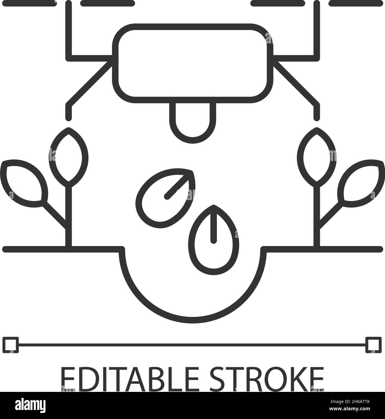Des drones pour planter des icônes linéaires Illustration de Vecteur