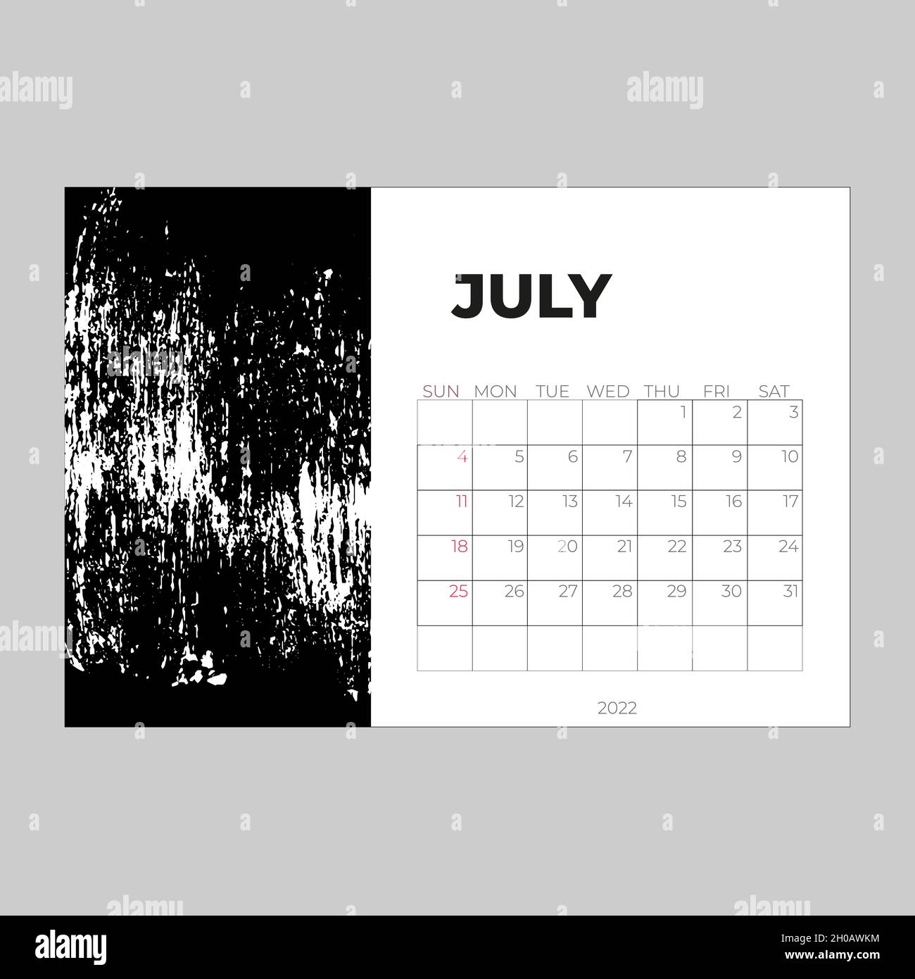 Calendrier de bureau 2022, modèle de mois de juillet, modèle de calendrier 2022, planificateur, simple, Illustration de Vecteur