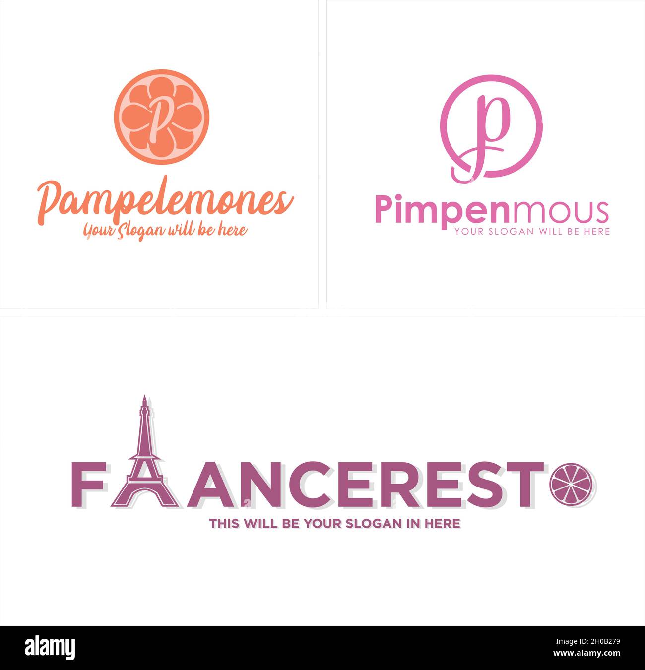 Lettre d'icône initiale P entreprise citron Paris Tour Eiffel logo design Illustration de Vecteur