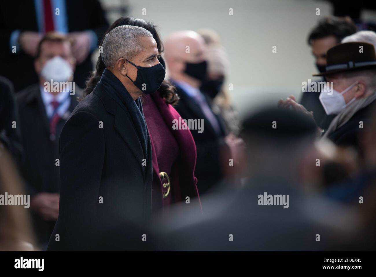 L'ancien président Barack Obama assiste à la 59e cérémonie d'investiture présidentielle à Washington, le 20 janvier 2021.Le président Joe Biden et le vice-président Kamala Harris ont prêté serment sur le front ouest du Capitole des États-Unis. Banque D'Images