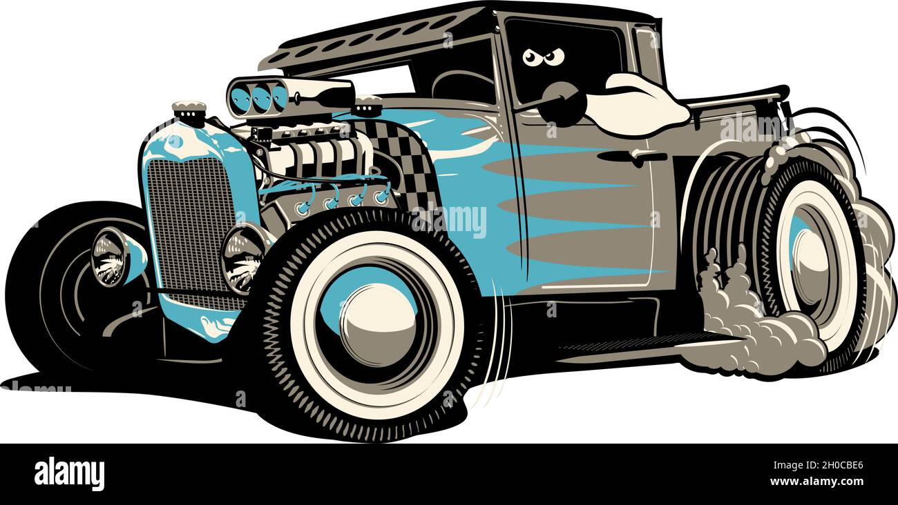 Bande dessinée rétro Hot Rod isolée sur fond blanc.Format vectoriel EPS-8 disponible, séparé par des groupes et des calques, pour un montage facile Illustration de Vecteur