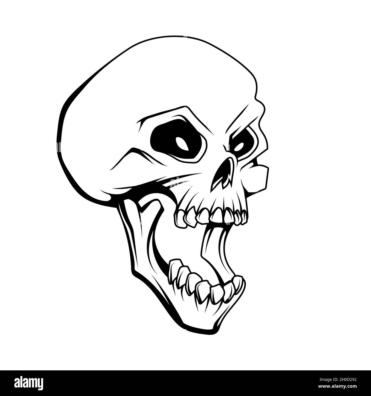 Dessin de la bouche ouverte du crâne.Emblème tatouage crâne.Halloween.Crâne et mâchoire rétro.Graphiques vectoriels à concevoir Illustration de Vecteur