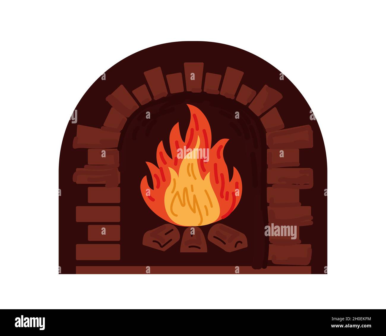 Flamme dans un foyer en brique.Bois de chauffage brûlant dans le four.Maison intérieur de la chaleur objet dessin vecteur isolé eps illustration Illustration de Vecteur