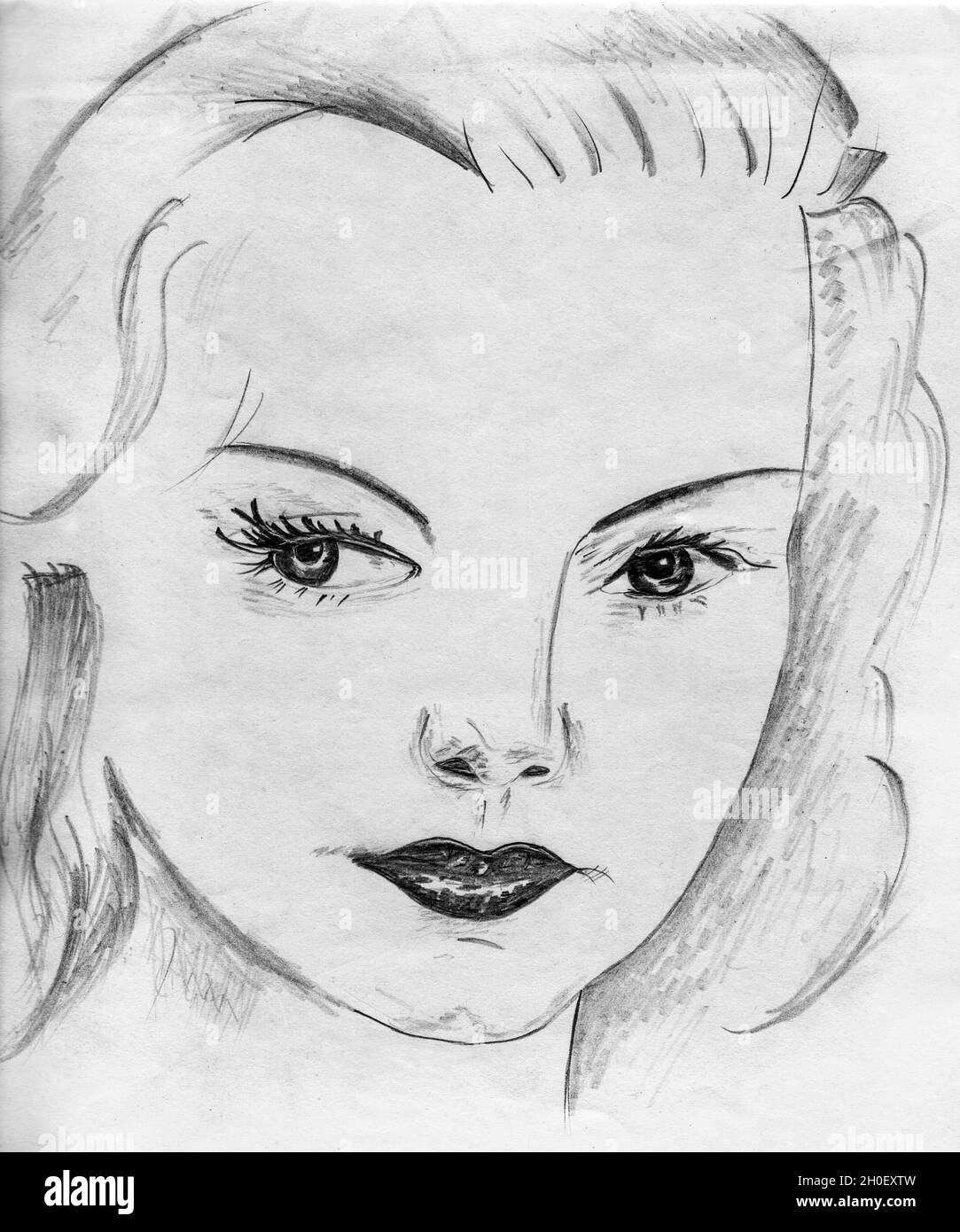 Représentation artistique d'une femme sophistiquée qui ressemble à une star de cinéma hollywoodienne des années 40.Dessin au crayon. Banque D'Images