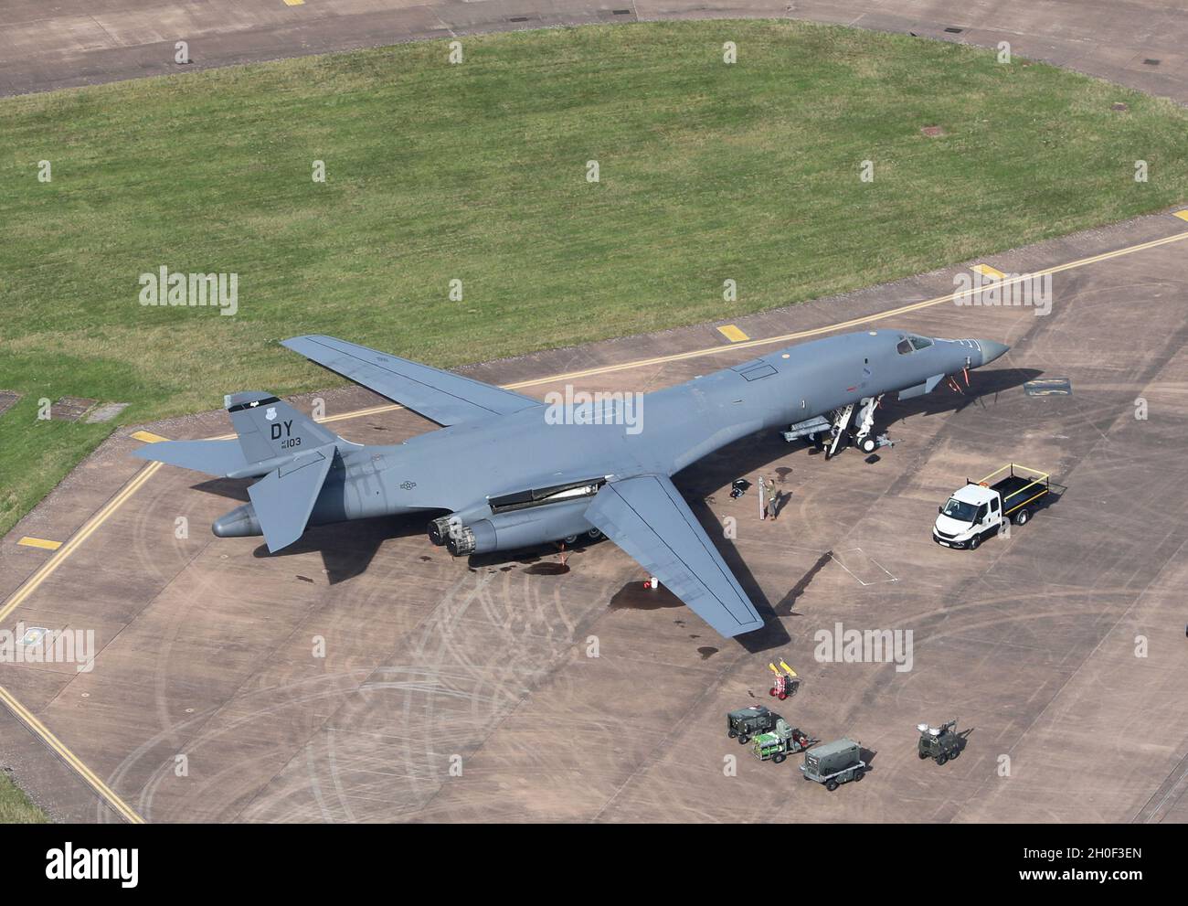 USAF North American Rockwell B-1B bombardier supersonique en détachement à RAF Fairford en Angleterre. Banque D'Images