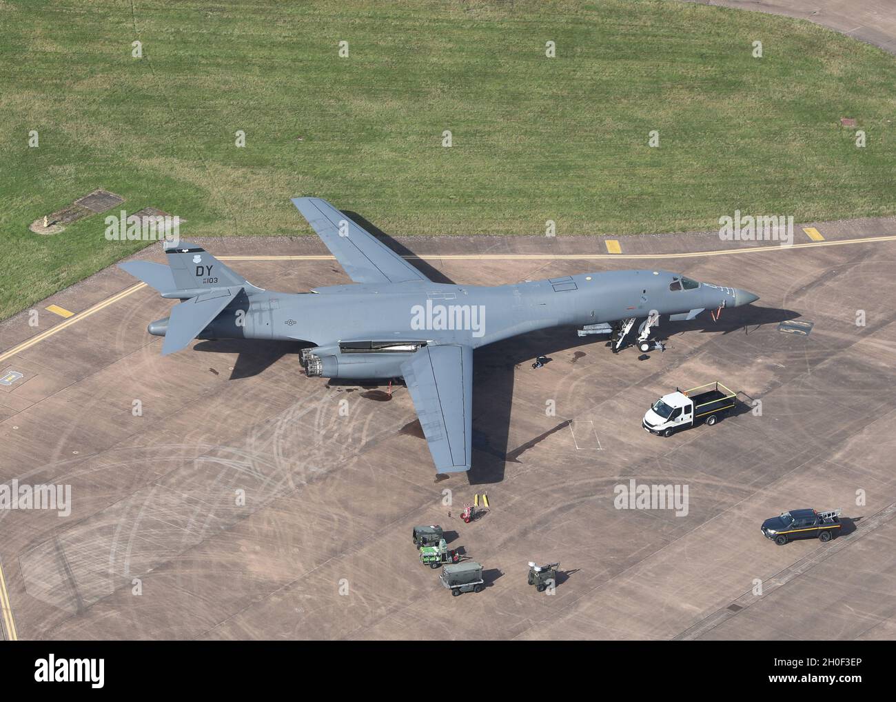 USAF North American Rockwell B-1B bombardier supersonique en détachement à RAF Fairford en Angleterre. Banque D'Images