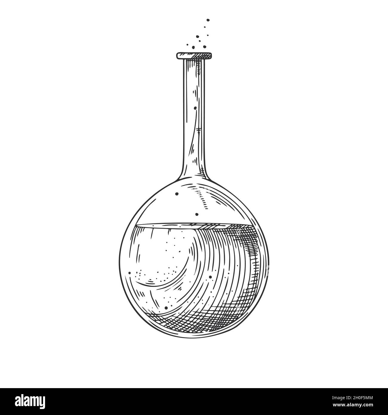 Esquisse d'un objet de laboratoire chimique.Flacons pharmaceutiques, béchers et tubes à essai.Symbole de découverte et de chimie. Illustration de Vecteur