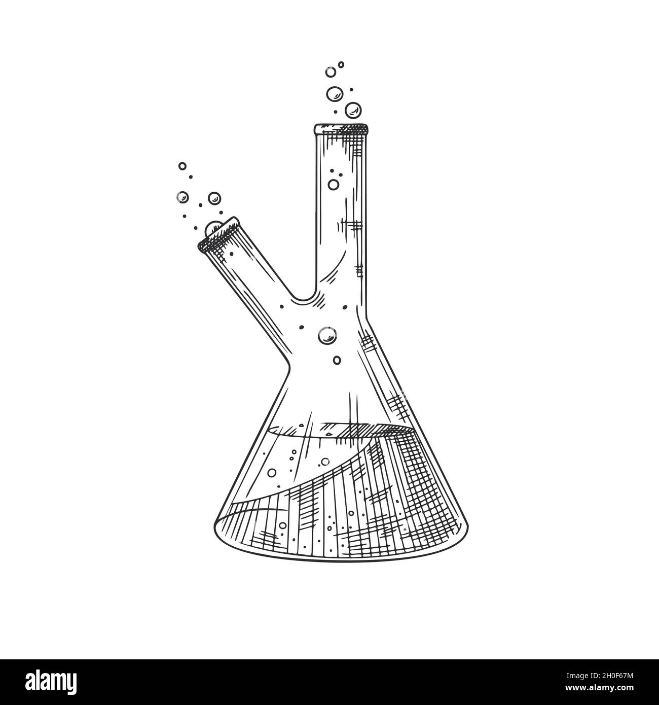 Esquisse d'un objet de laboratoire chimique.Flacons pharmaceutiques, béchers et tubes à essai.Symbole de découverte et de chimie. Illustration de Vecteur