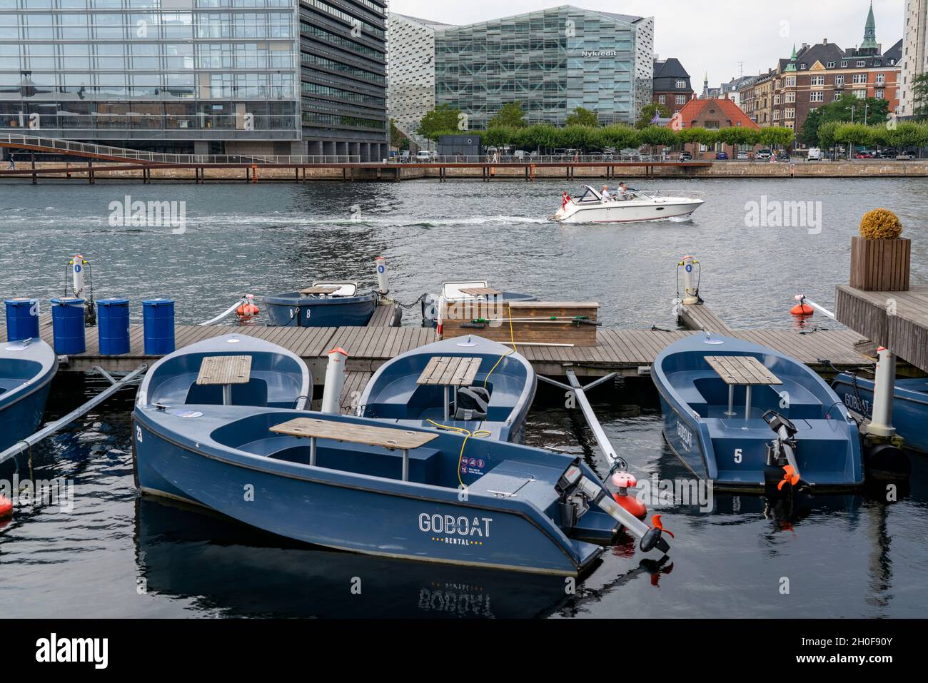 Goboat, location de bateaux à moteur avec propulsion électrique, à Islands Brygge, Sydhavnen, Copenhague, Danemark, Banque D'Images