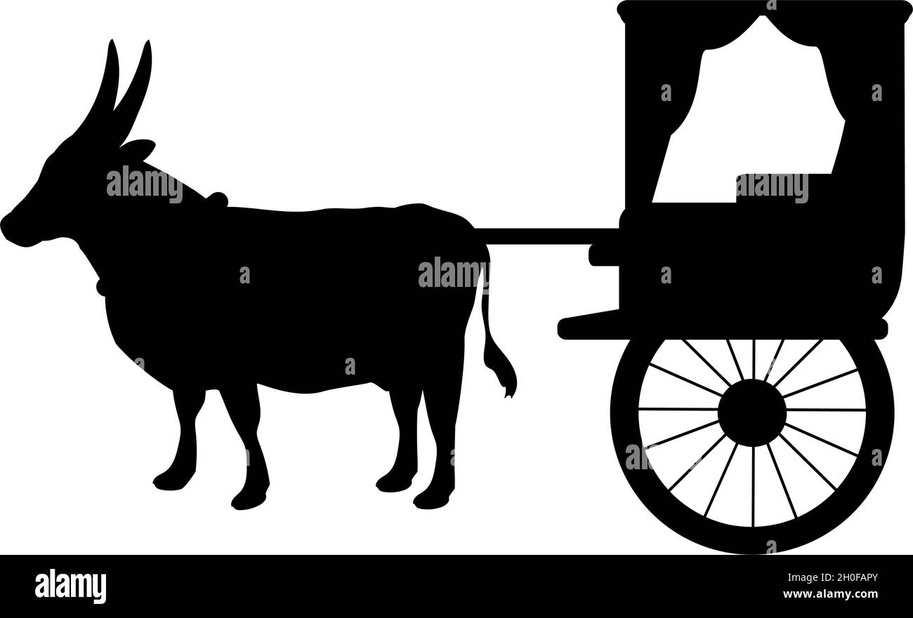 Chariot de traction Silhouette Oxen. Transport traditionnel. Illustration de Vecteur