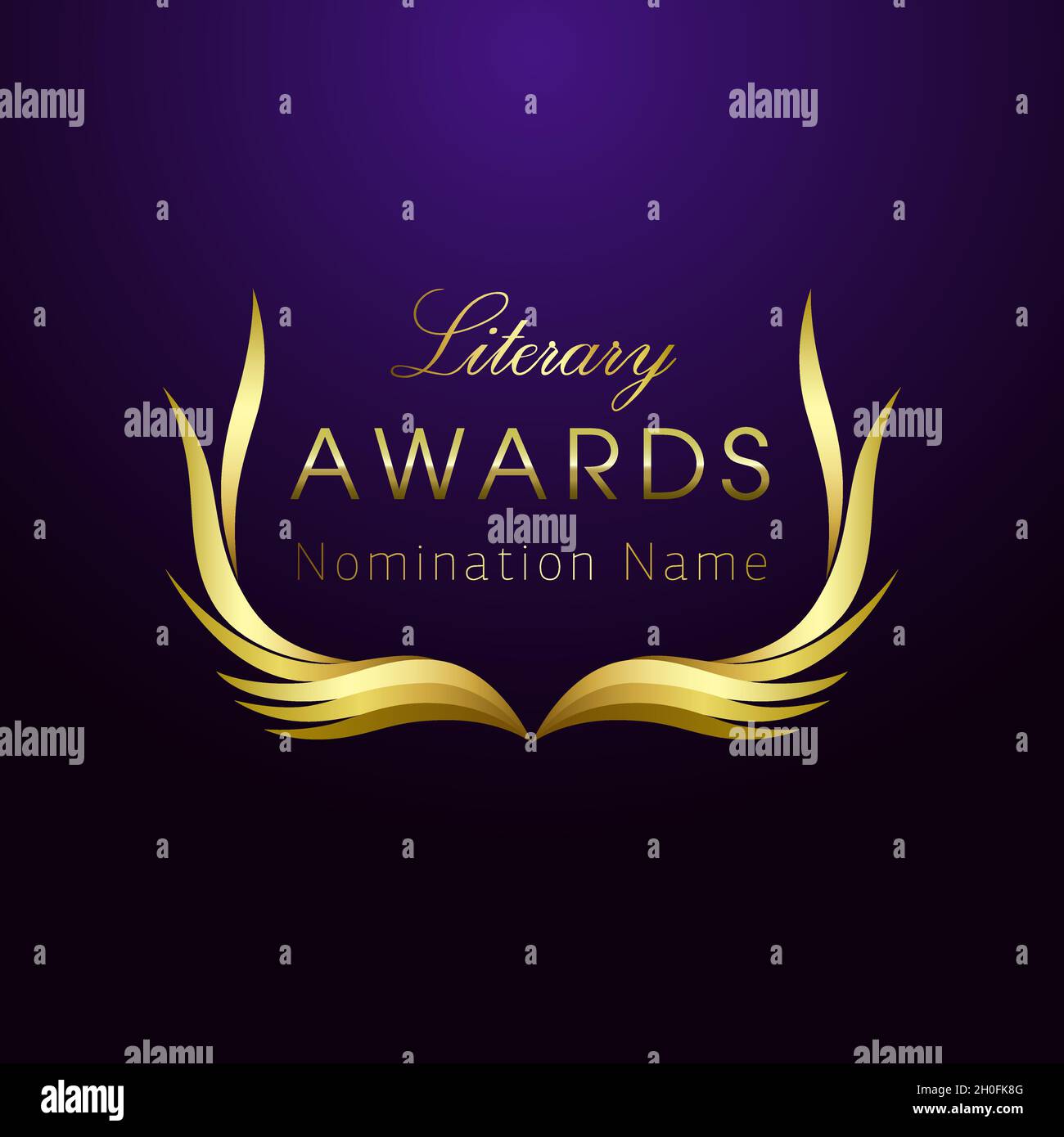 Concept de logo créatif pour les prix littéraires.Modèle de conception graphique abstrait isolé.Emblème élégant du candidat.Livre ouvert avec des pages d'or brillant comme un royal W Illustration de Vecteur