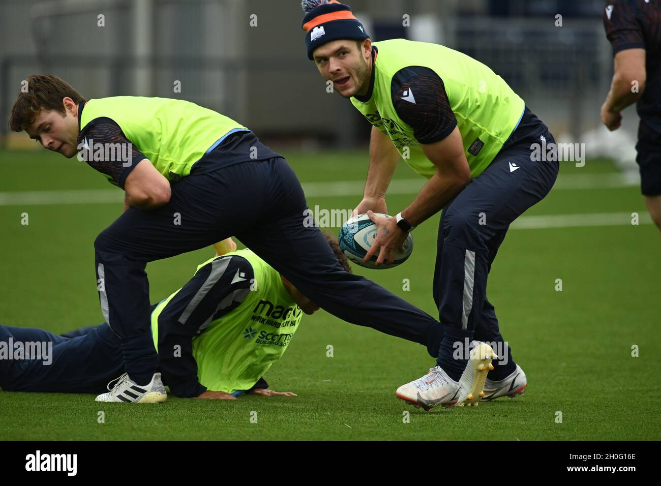 Edinburgh.Scotland UK.12 octobre 21.Edinburgh Rugby Blair Kinghorn entraînement pour le match de rugby de championnat Unis vs Vodacom Bulls.Crédit : eric mccowat/Alay Live News Banque D'Images