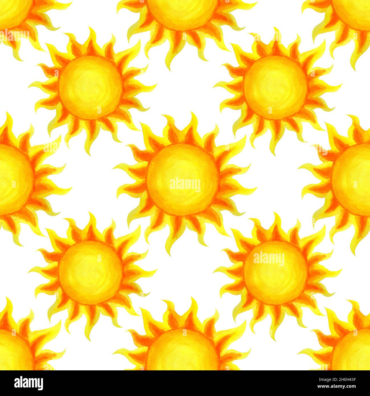 Motif sans coutures.Soleil tiré à la main.Isolé sur un fond blanc.Enfants, été, chaud et ensoleillé. Banque D'Images