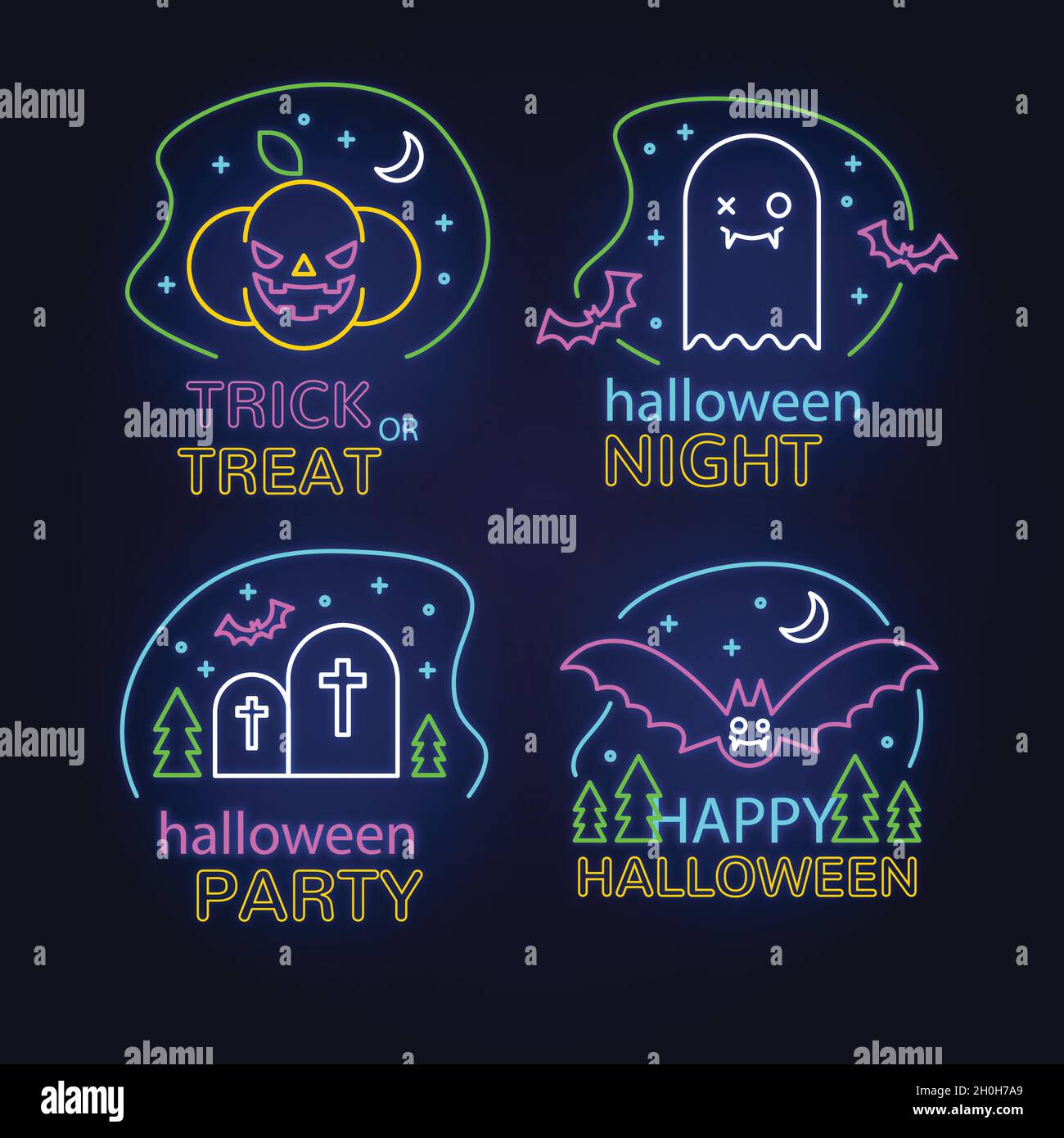 halloween nuit neon enseigne collection dessin vectoriel Illustration de Vecteur