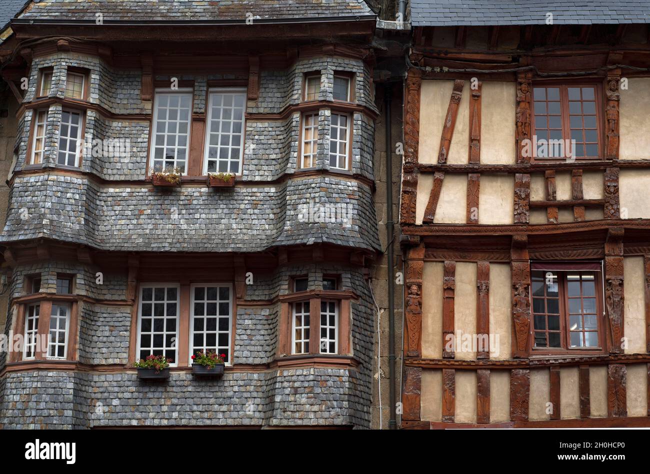 Maisons à colombages du XVe siècle, Lannion (Lannuon en breton), Côtes-d'Armor, Bretagne, France Banque D'Images