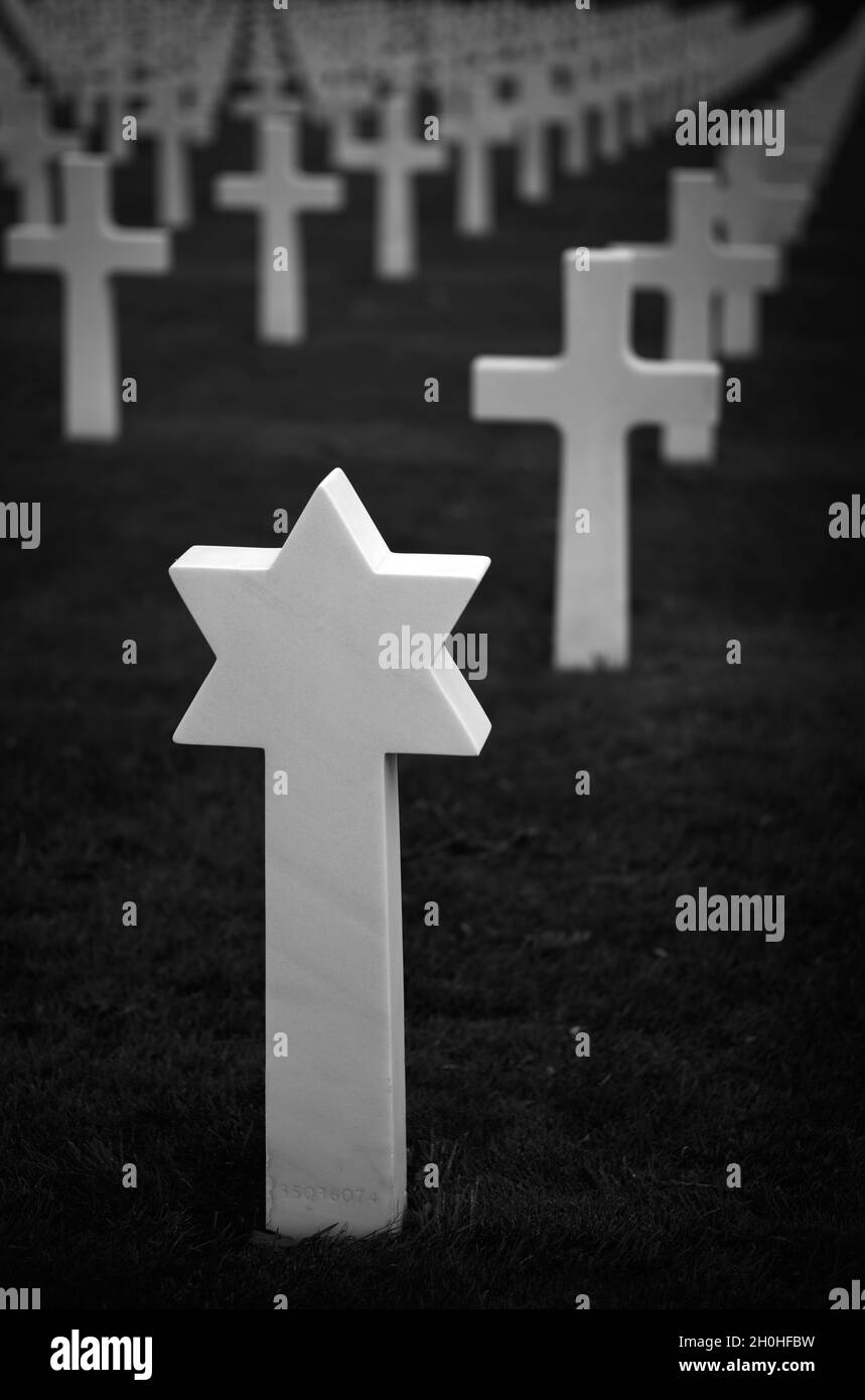 Tombe juive, cimetière militaire américain, Cimetière militaire américain de Saint-Avold, cimetière américain anglais Lorraine et Mémorial, Saint-Avold Banque D'Images