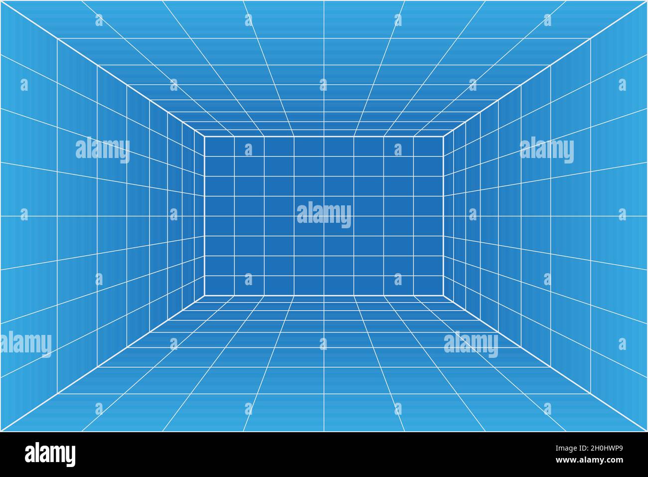 Salle de photocalque de perspective de grille. Arrière-plan en papier millimétrique filaire. Modèle de technologie de cyber-box numérique. Modèle architectural vectoriel vierge Illustration de Vecteur