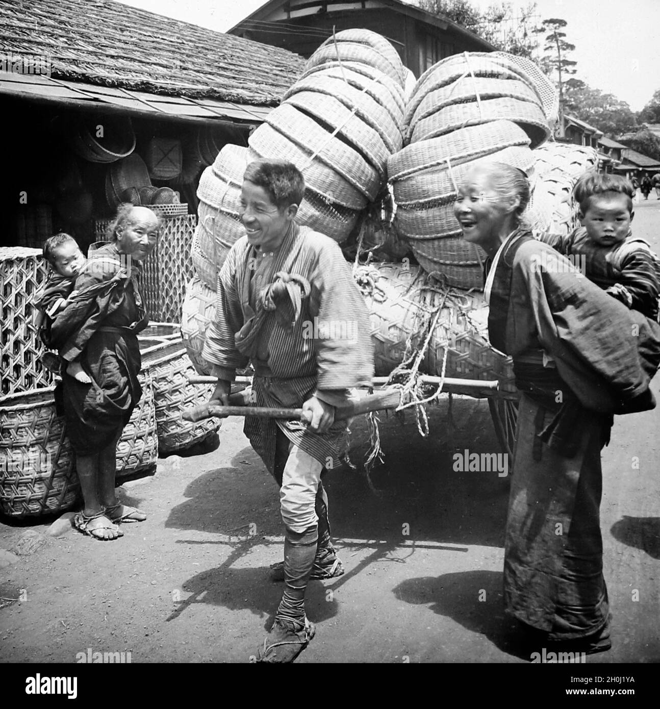 Panier vendeur, Chine, période victorienne Banque D'Images