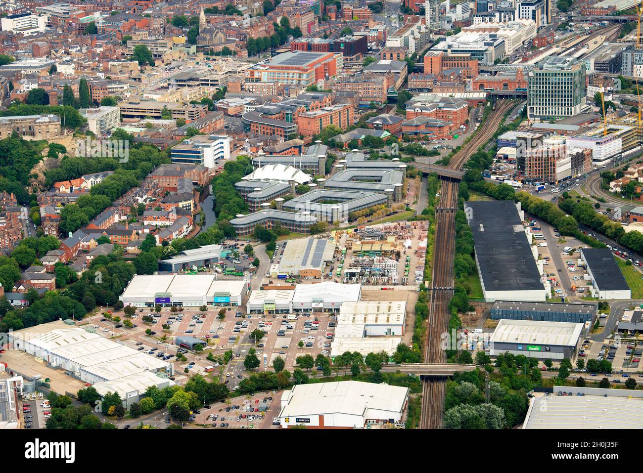 Image aérienne de la région de Castle Marina à Nottingham, dans le Nottinghamshire, en Angleterre Banque D'Images