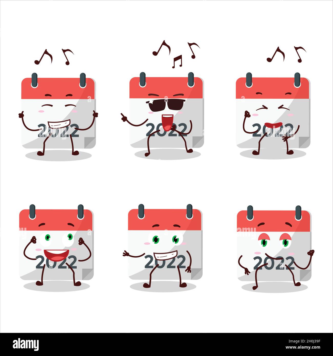 Une image de 2022 danseur de calendrier personnage de dessin animé appréciant la musique.Illustration vectorielle Illustration de Vecteur