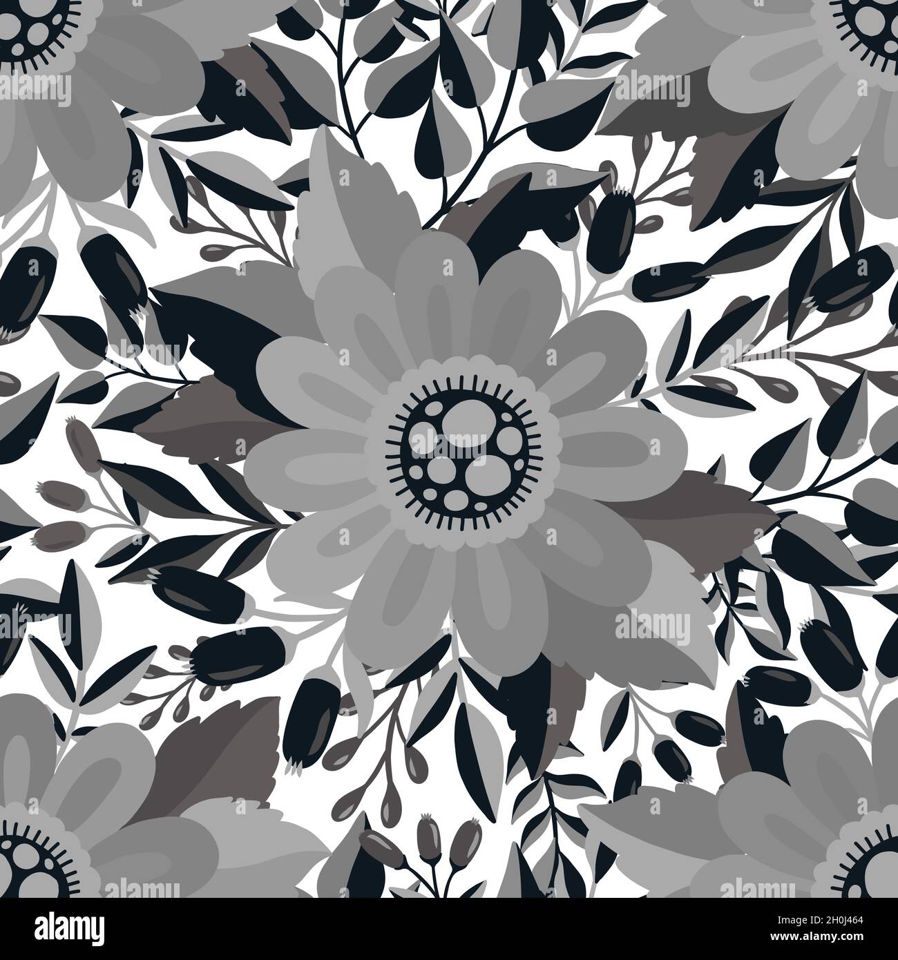 Motif fleuri monochrome sans couture.élégant motif floral.imprimé botanique.Imprimé mode. Illustration de Vecteur