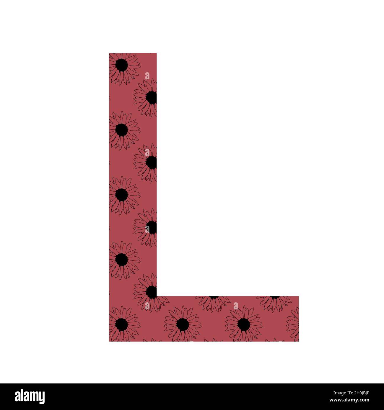 Lettre L de l'alphabet avec un motif de tournesols sur fond rose foncé, isolé sur fond blanc Banque D'Images
