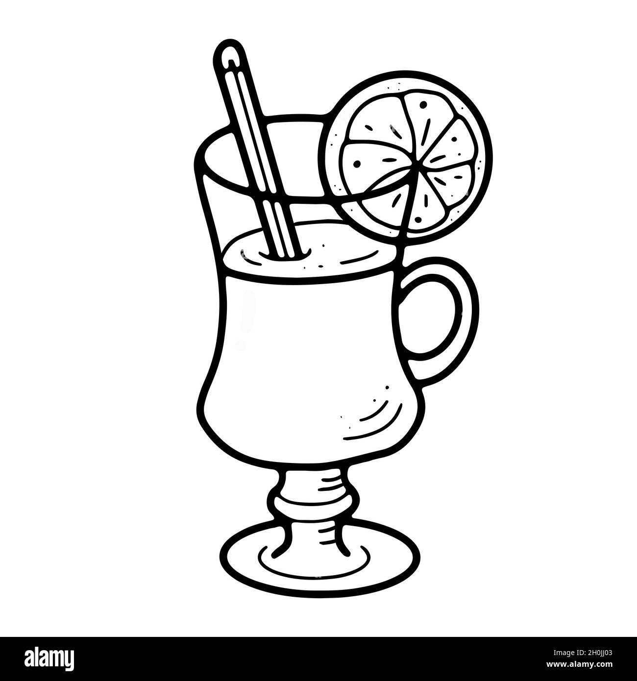 Gobelet en verre avec vin chaud, bâton de cannelle et orange Illustration de Vecteur