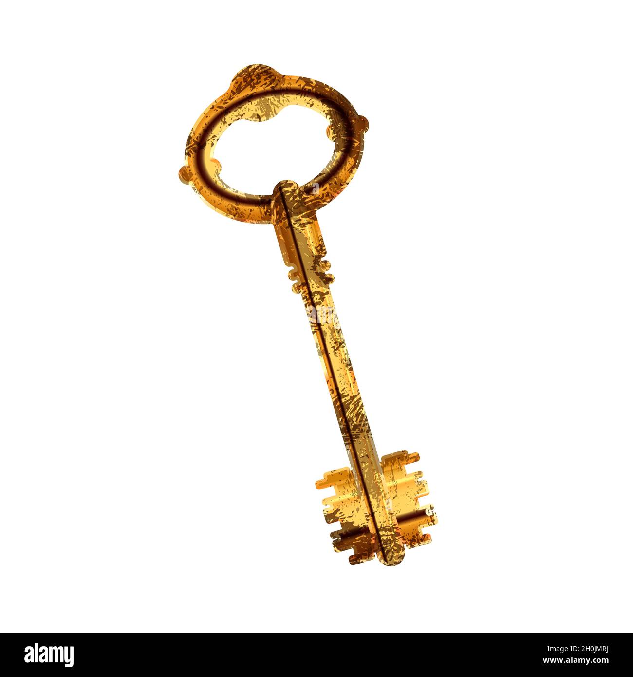 Ancienne clé de porte brillante ancienne avec rouille sur blanc Illustration de Vecteur