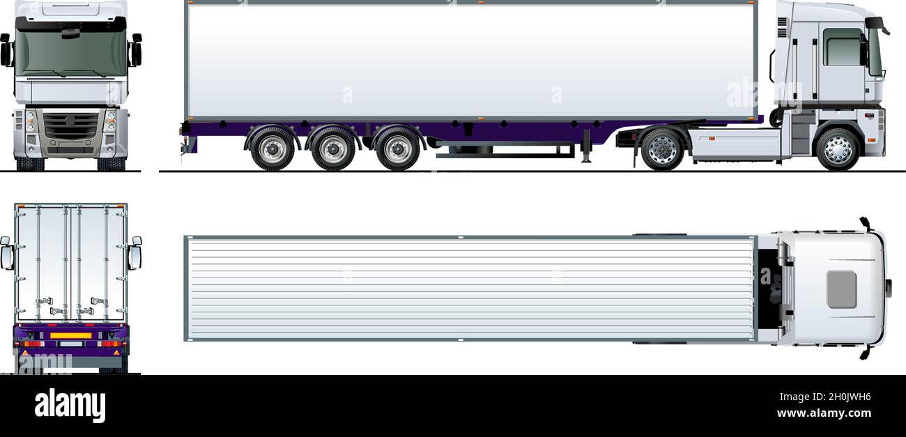 Modèle de semi-camion Vector CARGO isolé sur blanc.EPS-10 disponible séparé par des groupes et des calques avec effets de transparence pour repeindre en un clic Illustration de Vecteur
