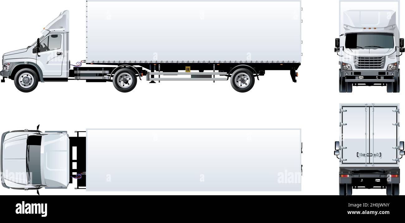Modèle de semi-camion Vector isolé sur blanc pour la marque de voiture et la publicité.EPS-10 disponible séparé par groupes et couches avec effet de transparence Illustration de Vecteur