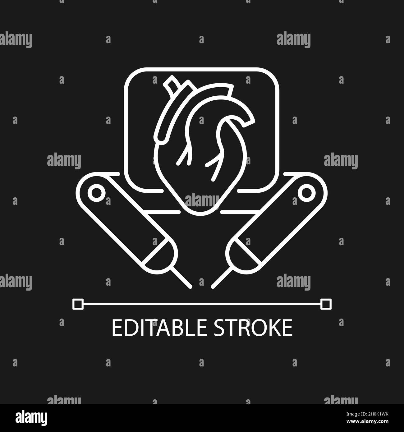 Icône linéaire blanche robot chirurgical pour thème sombre Illustration de Vecteur