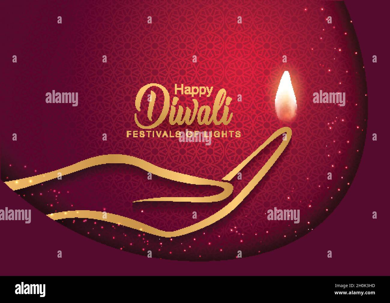 Festival indien Happy Diwali avec fond rouge, carte de vœux Diwali, dessin vectoriel. Illustration de Vecteur