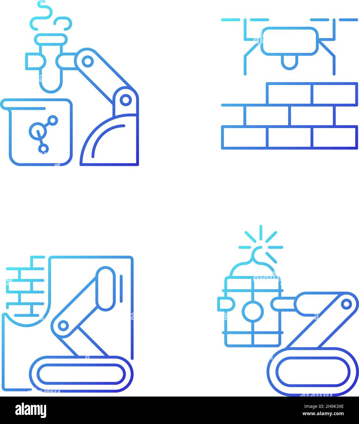 L'automatisation dans différents secteurs d'activité est un ensemble d'icônes de vecteur linéaire de gradient Illustration de Vecteur