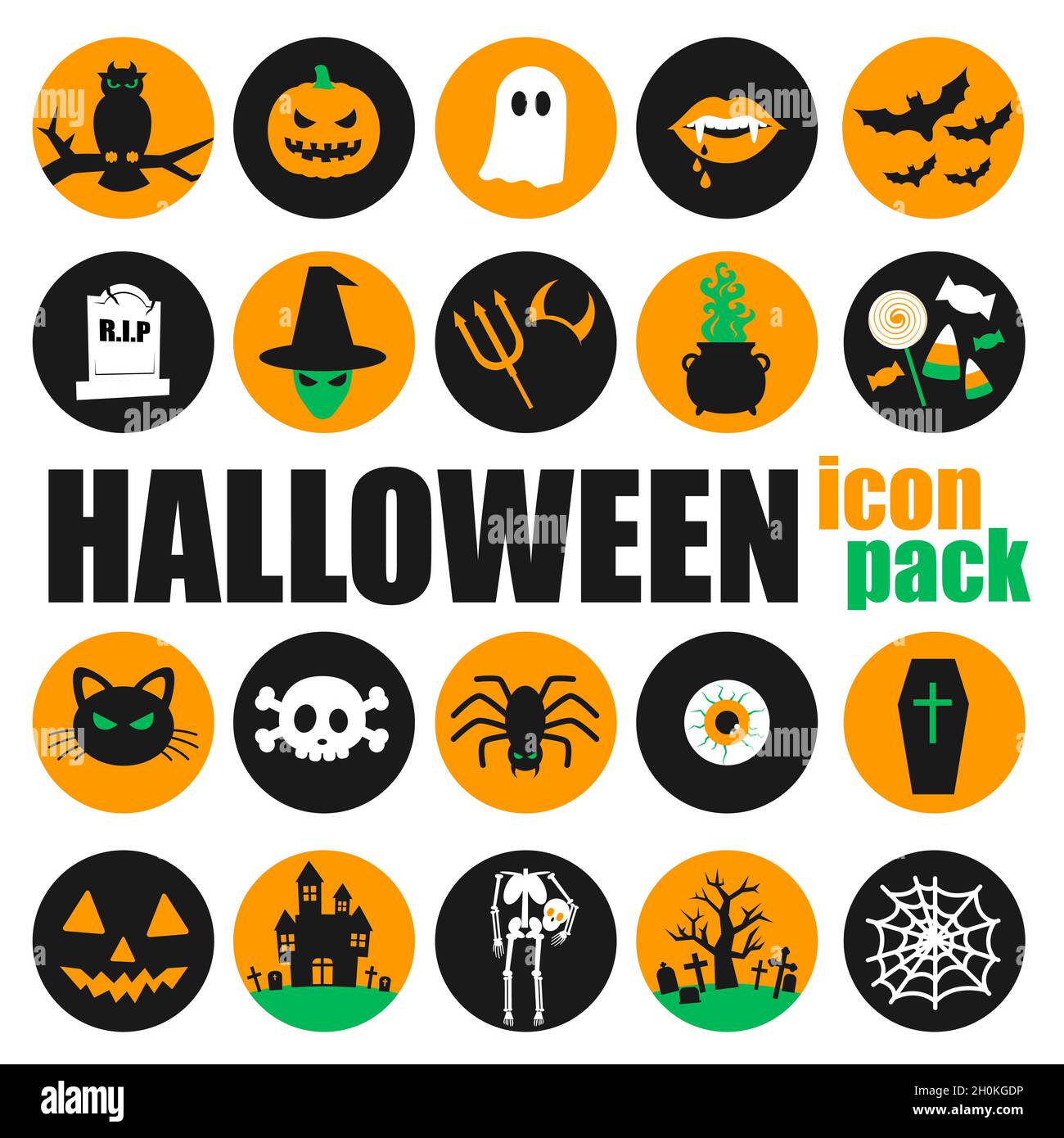 Pack d'icônes vectorielles sur le thème d'Halloween Illustration de Vecteur