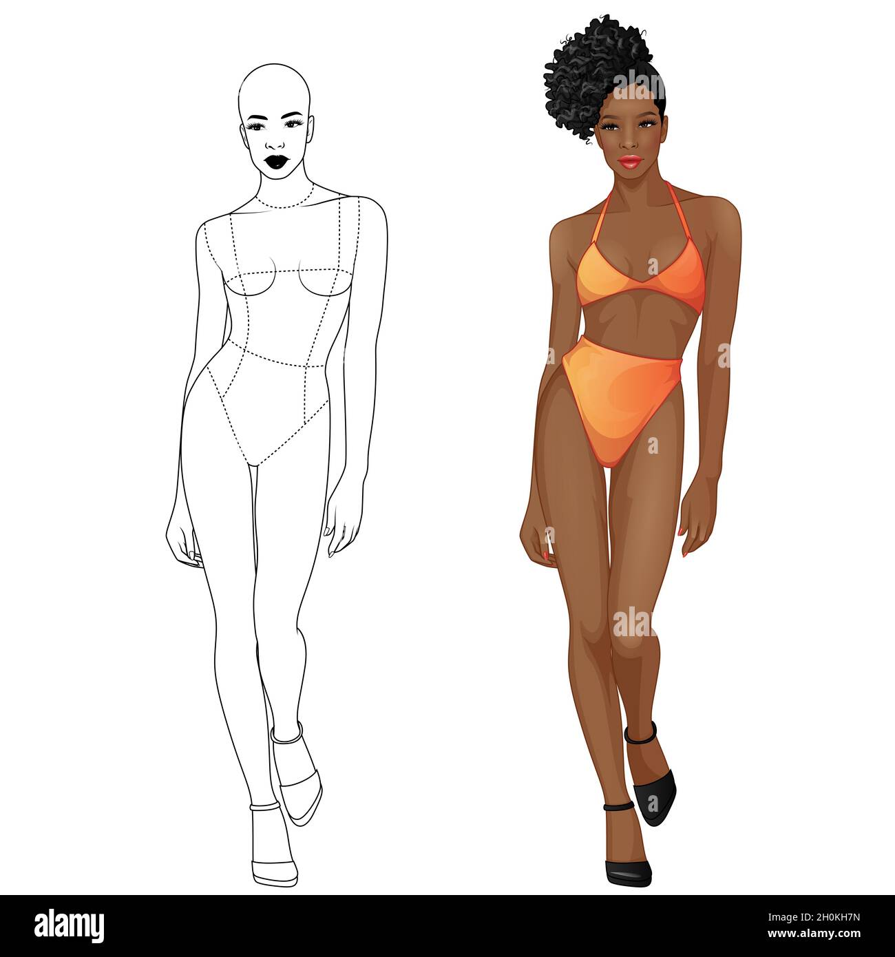 Modèle de corps de figure femelle d'illustration de mode pour le design de mode Illustration de Vecteur