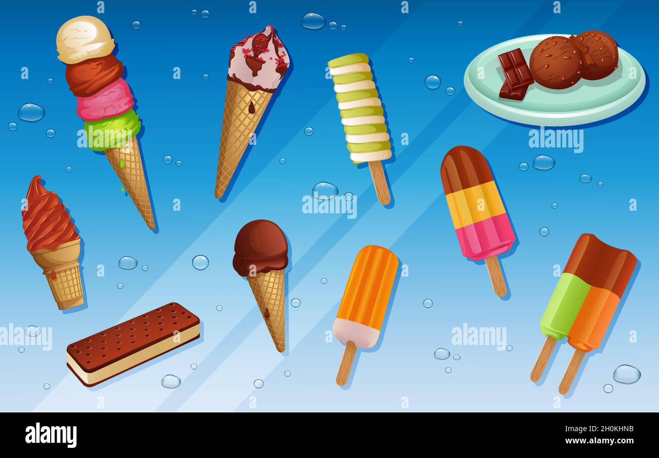 Divers desserts et crèmes glacées Vector Illustration de Vecteur