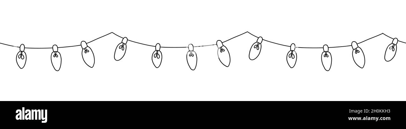 Guirlandes de Noël sans couture.Répétition motif ligne art coloriage ampoules guirlande pour Noël cartes de vacances, bannières, pied de page, en-tête Illustration de Vecteur